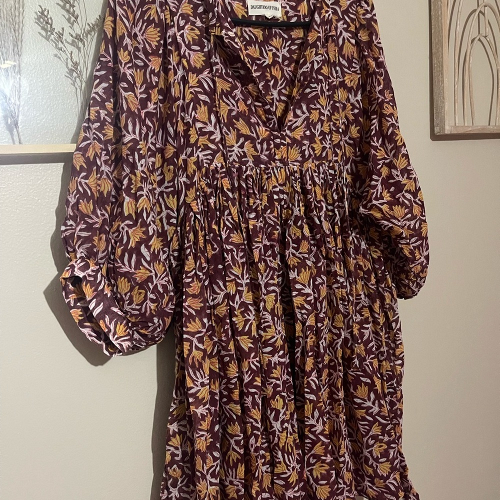 Daughters of India Plum and Mustard Floral Dress - Picture 3 of 4